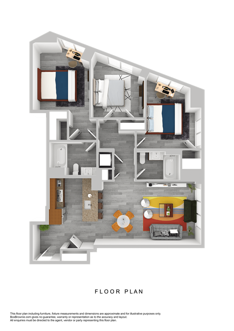 Floor plan for 3 beds, 2 baths, 1210 sqft